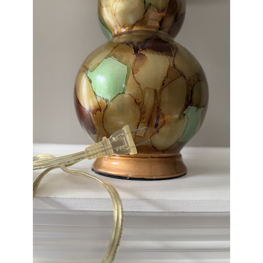 Decorative Gourd Table Lamp Green Gold Brown Glaze Ceramic Style w Shade - Picture 6 of 9